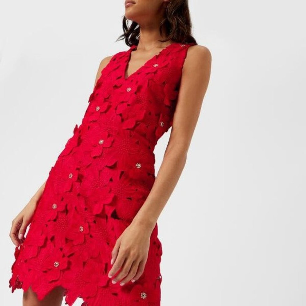 MICHAEL KORS RED FLORALAPPLIQUE DRESS